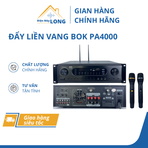 Đẩy Liền Vang 3 Trong 1 BOK PA4000 Kèm Theo 2 Micro - Chính Hãng - Nhập Khẩu Cao Cấp