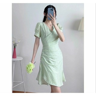 Đầm Dáng Xòe ❤️FREESHIP❤️ Cổ Chéo Xếp Ly Eo Đính Hạt