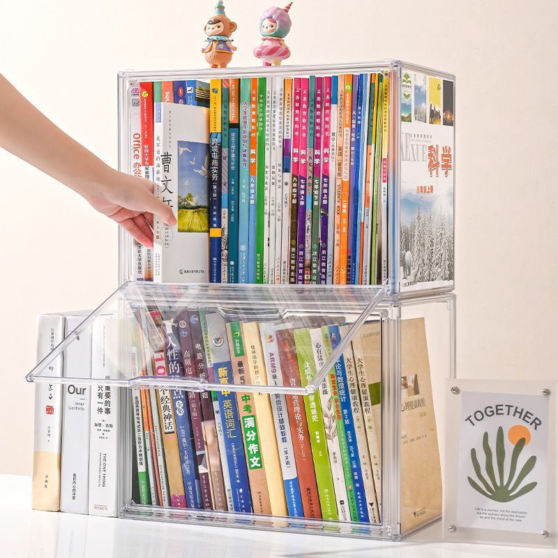 Hộp Đựng Sách Để Bàn Cỡ Lớn Chống Bụi Có Nắp Đậy Tiện Lợi, Hộp Đựng Đồ Trong Suốt Decor Phòng Làm Việc