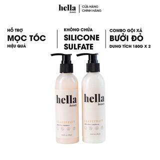 Combo Dầu Gội Xả Bưởi Mọc Tóc Grapefruit 180g Hella Beauty Dành Cho Tóc Khô, Tinh Dầu Bưởi Thảo Mộc Giảm Rụng Bộ 2 chai