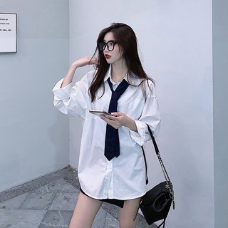 Sét áo sơ mi trắng nữ kèm cà vạt siêu hottrend