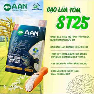 Gạo ST25 lúa tôm A An túi 5kg gạo thơm mùi lá dứa, cốm, cơm dẻo mềm