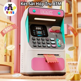 Két Sắt Mini Kiểu Trụ ATM Tiết Kiệm Tiền Lì Xì Nhận Diện Khuôn Mặt Nạp Rút Tiền Bằng Thẻ VISA Và Mã Số Thẻ Dành Cho Bé