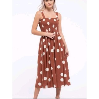 [VNXK] Đầm maxi linen 2 dây chấm bi to xuất dư