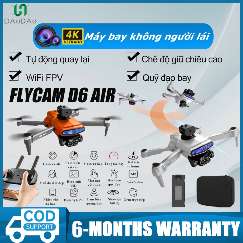 Flycam Camera Mini D6 Pro AIR-UAV Tích Hợp Điều Khiển Từ Xa Quadcopter Chống Rơi Cảm Biến 4K Drone Gimbal Camera-máy Ảnh