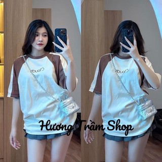 Áo Thun From Rộng Phối Màu Thêu Chữ Blouse Xịn Xò Dễ Phối Đồ