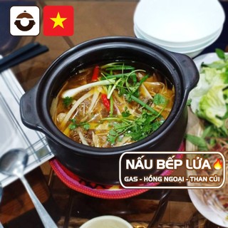 Nồi sứ chịu nhiệt cỡ 2 lít NodaCook (Màu Đen) - Nấu bếp lửa Bếp Gas / Bếp Than Củi / Bếp Hồng Ngoại