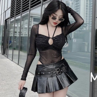 Áo thun lưới tay dài body sút cổ vuông có kèm mút đệm ❤️❤️❤️1y