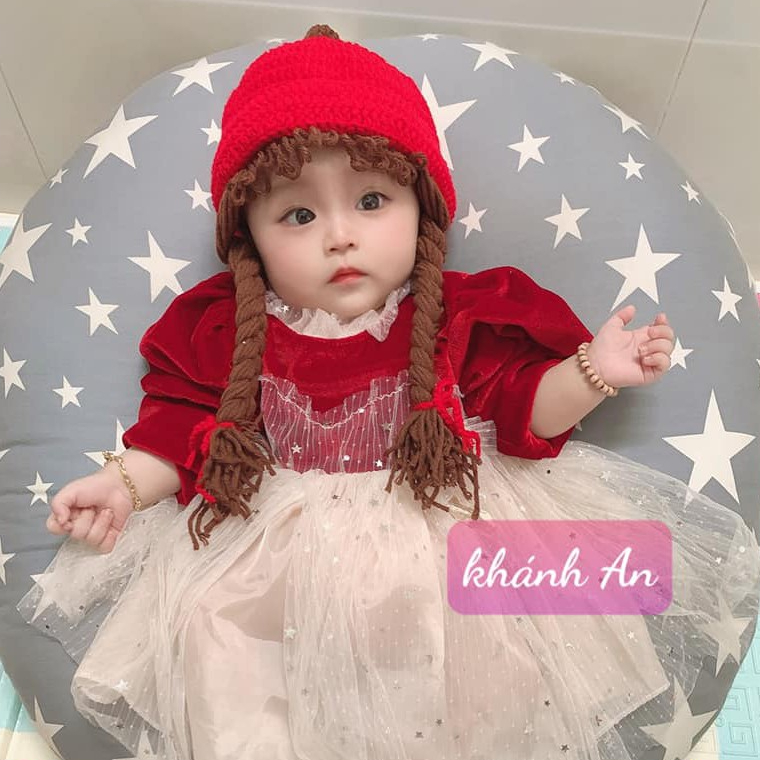 Nón len handmade có 2 bím tóc dài kiểu vành lật - Dương liễu handmade