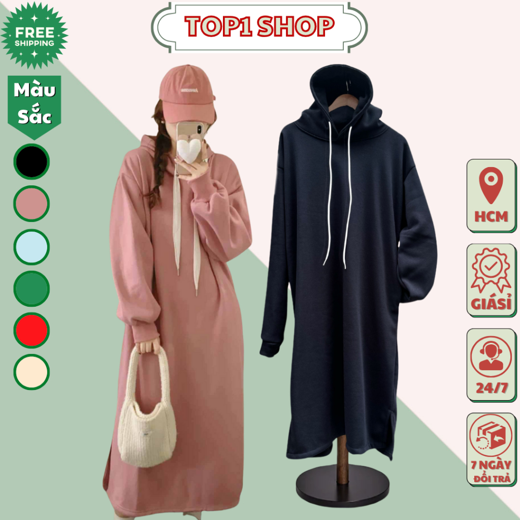 Áo Khoác HOODIE Nam Siêu to khổng lồ nỉ PE mũ to 2 lớp nhiều màu đầm dài thu đông xẻ tà phối túi dày dặn - T1S