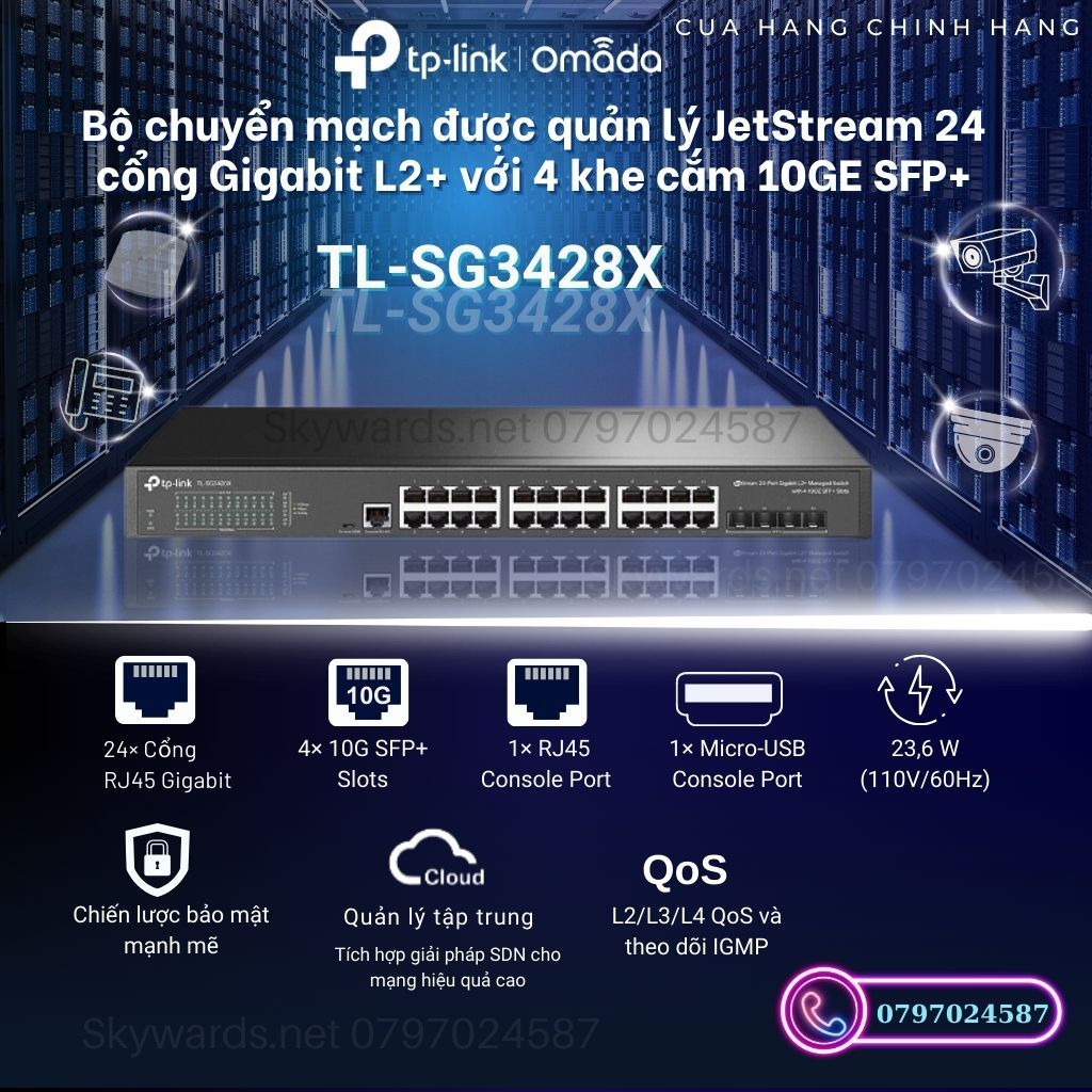 Switch JetStream 24 cổng Gigabit L2 + được quản lý với 4 cổng 10GE SFP TP-Link TL- S G3428X