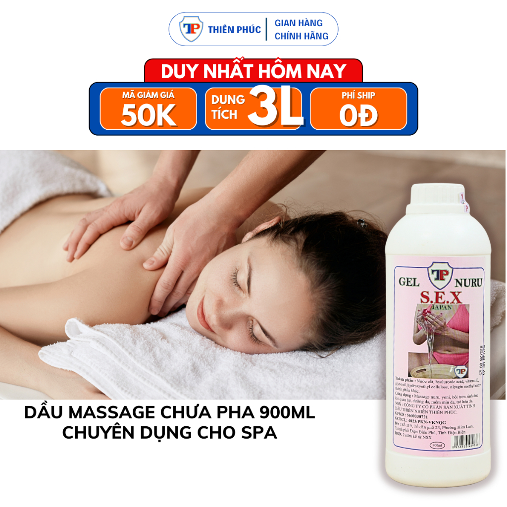 Dầu massage body Thiên Phúc chuyên dụng spa mát xa giúp cơ thể thư giãn siêu trơn, giảm đau 900ml