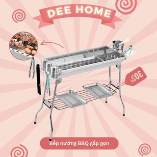 Bếp Nướng Than Hoa BBQ Ngoài Trời Bằng Inox  Có Thể Gấp Gọn Du Lịch, Picnic, Đi Chơi Tặng Kèm Phụ Kiện Đựng Dụng Cụ