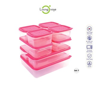 Bộ 9 hộp nhựa có nắp trữ thực phẩm Hàn Quốc LivingOvoje nhiều kích thước - Dùng được lò vi sóng