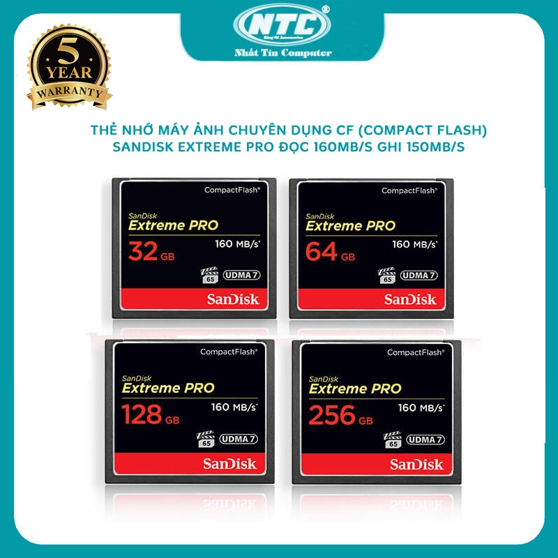 Thẻ Nhớ CompactFlash (CF) SanDisk Extreme Pro 1067X 32GB / 64GB / 128GB / 256GB tốc độ đọc 160MB/s ghi 150MB/s (đen)