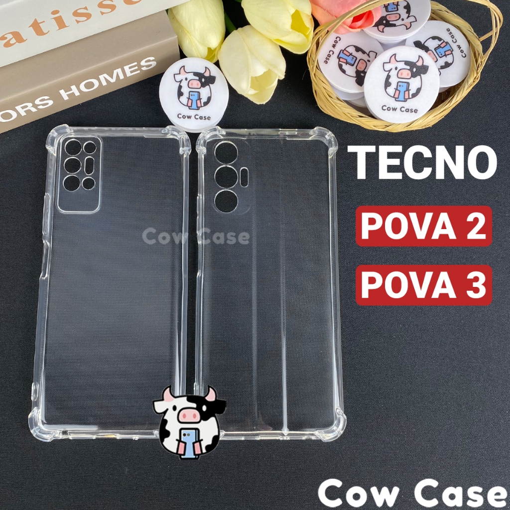 Ốp Tecno Pova 2, Pova 3 chống sốc silicon dẻo trong Cowcase | Vỏ điện thoại Techno bảo vệ camera toàn diện TRON