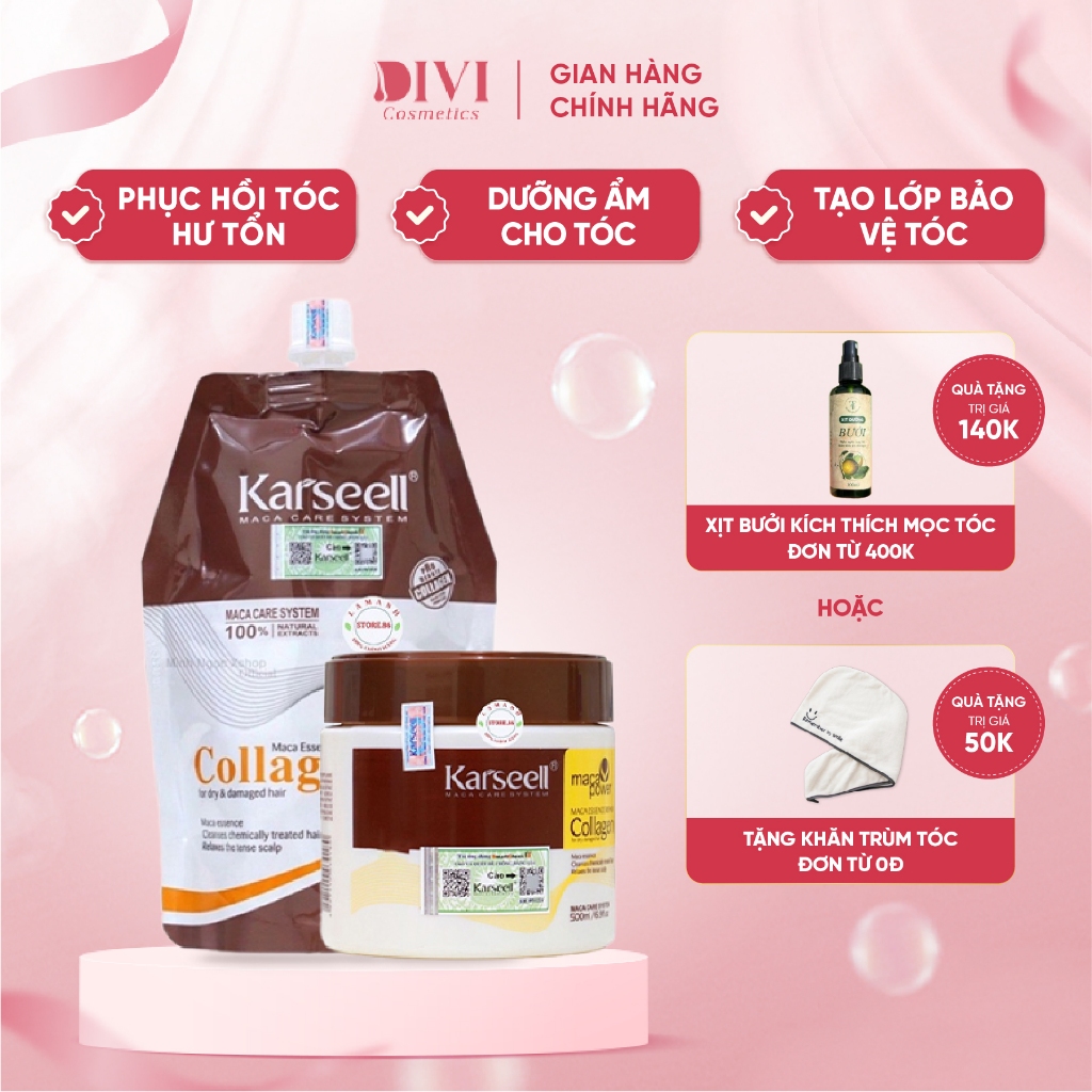 Kem Hấp Tóc, Ủ Tóc Collagen Karseell Maca 500ML Phục Hồi Chuyên Sâu, Giúp Tóc Siêu Mềm Mượt- Mỹ phẩm Divi