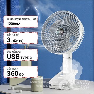 Quạt sạc tích điện cánh quạt lớn 3 cấp độ gió