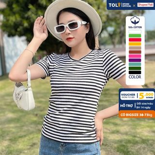 Áo thun sọc nữ cổ tròn TOLI 6 màu Form vừa dáng suông, vải cotton 4 chiều mềm mịn - BSB15