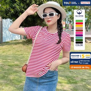 Áo thun sọc nữ cổ tròn TOLI 6 màu Form vừa dáng suông, vải cotton 4 chiều mềm mịn - BSB16