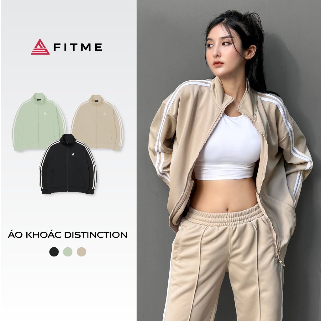 Áo khoác thể thao Fitme Distinction 2 sọc nam nữ thun poly dày dặn đứng form - AJK2S