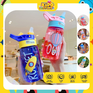 Bình nước cho bé đi học, bình đựng nước có ống hút cho bé hình cute 480ml KDP606