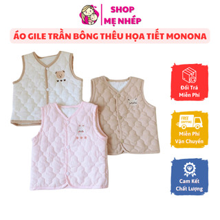Áo gile trần bông thêu họa tiết monona cho bé từ 3m-24m