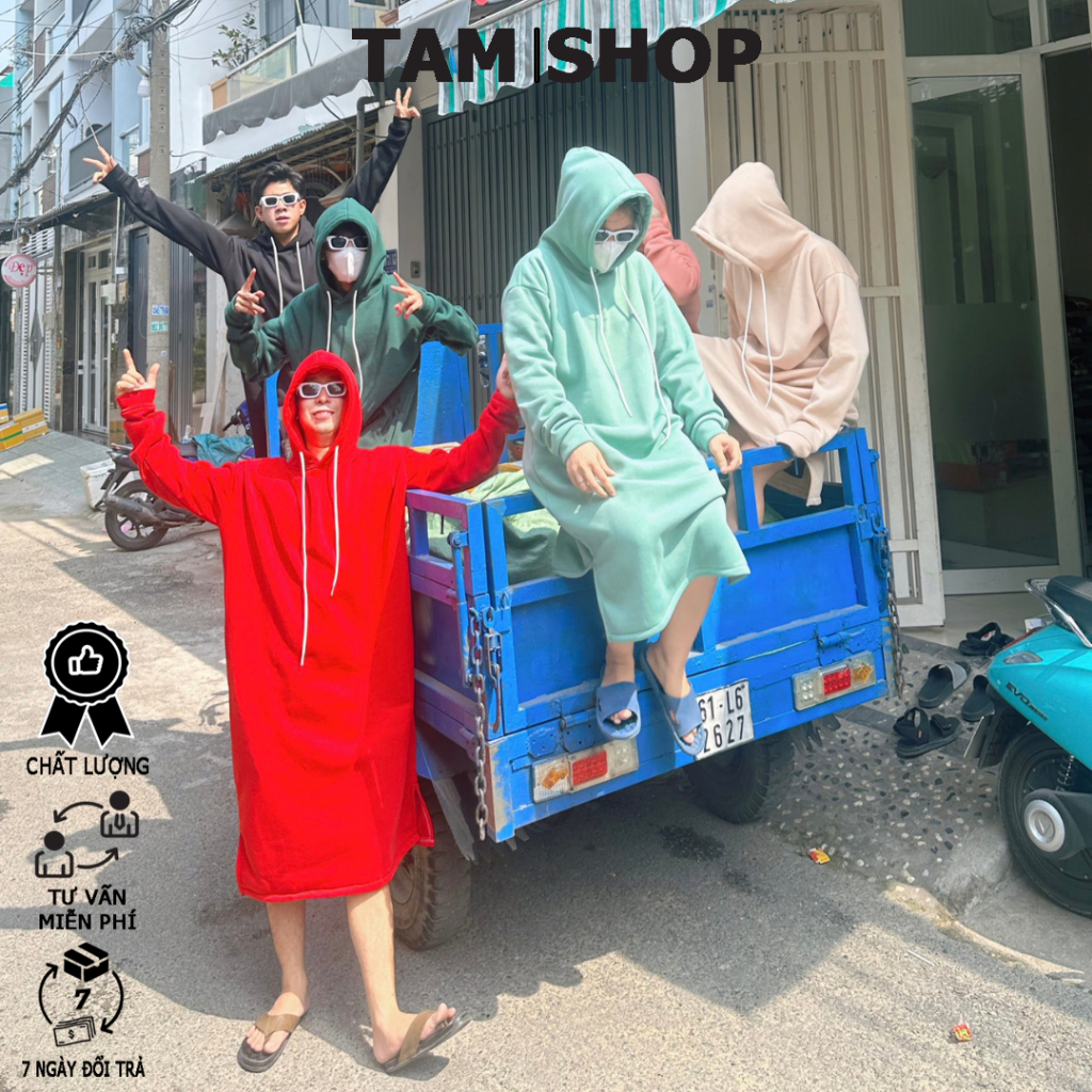 Áo khoác hoodie form rộng có mũ ÁO dài siêu to khổng lồ xẻ tà 6 màu thu đông chất nỉ PE dày dặn phối nón 2 lớp - TâmShop