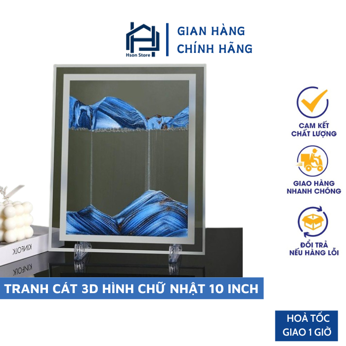 Tranh cát chảy chuyển động 3D hình chữ nhật, tranh nghệ thuật trang trí đồng hồ cát để bàn làm việc decor làm quà tặng