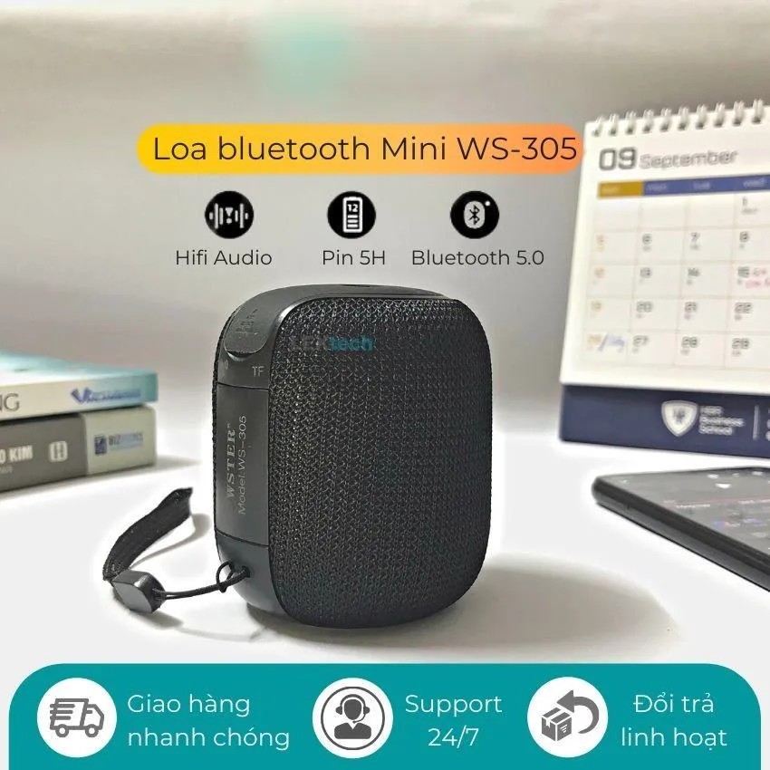 Loa bluetooth mini karaoke WS 305 loa cầm tay chính hãng cao cấp dòng 2023 bass mạnh chống nước cho laptop pc