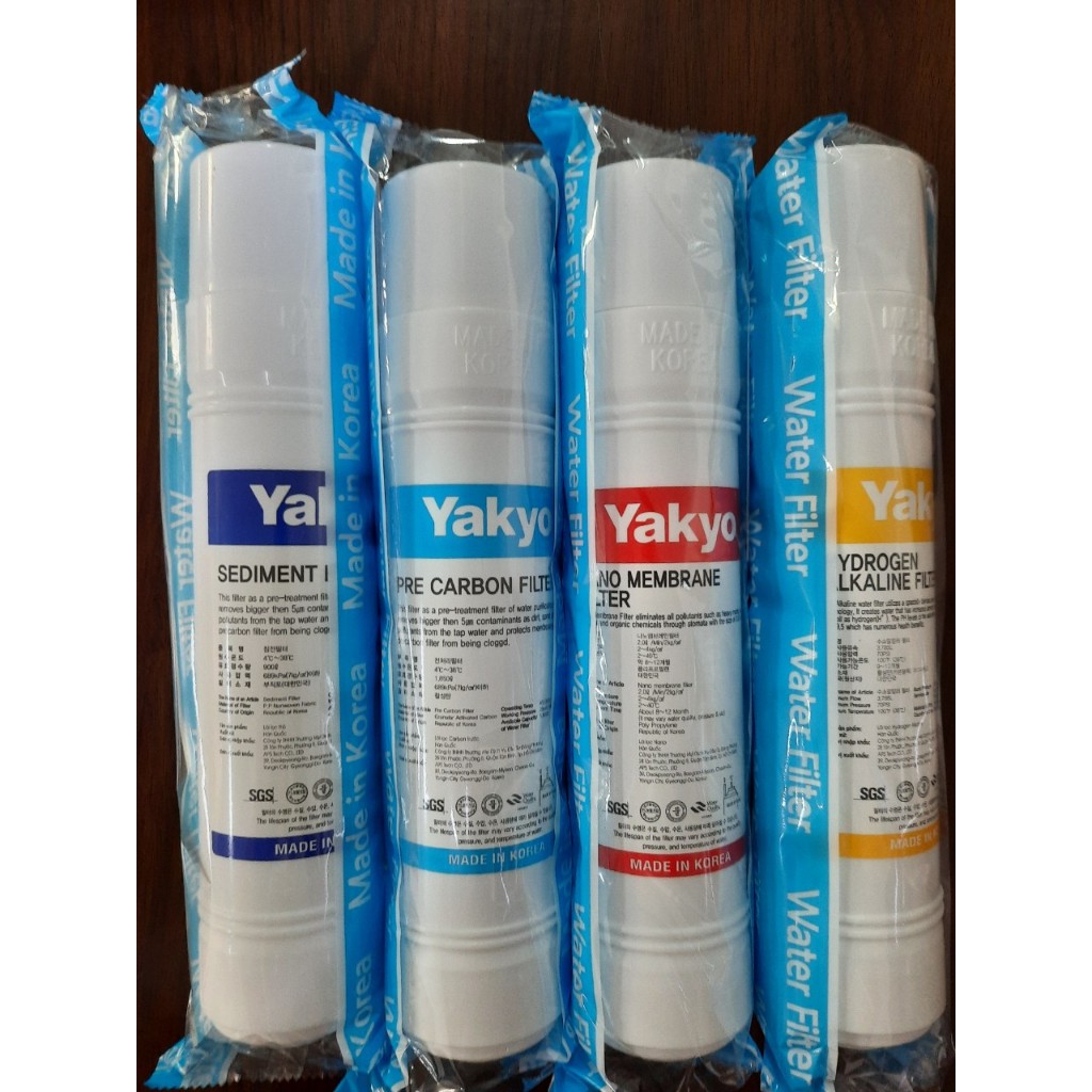 Combo 4 lõi lọc Nano Yakyo (lõi lọc thô, Carbon đầu, Nano, Hidrogen Alkaline)