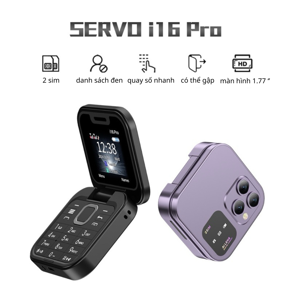 Điện Thoại Mini Siêu Nhỏ Thông Minh Nắp Gập SERVO i16 Pro - 2 Sim 4G Nghe Gọi, Quay Phim Chụp Ảnh,Màn Hình Led Thông Báo | BigBuy360 - bigbuy360.vn