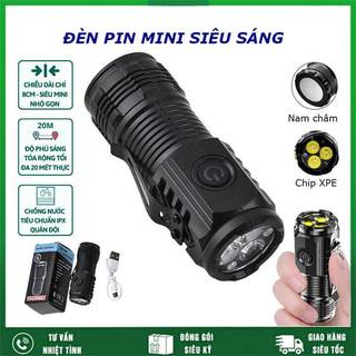  Đèn pin cầm tay mini siêu sáng chiếu xa pin trâu 5 chế độ sáng đèn pin mini cầm tay có móc gài tiện dụng 
