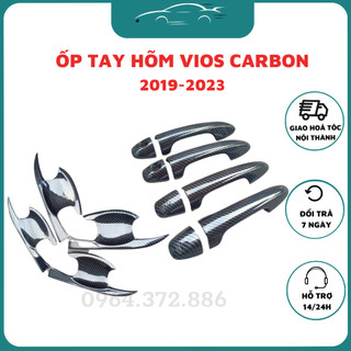 Ốp tay nắm, hõm cửa carbon xe Vios 2019- 2020- 2021- 2022-2023 vân cacbon cao cấp