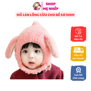 Mũ len lông cừu cho bé sơ sinh từ 5 – 36 tháng, họa tiết tai thỏ giữ ấm cho bé trai, bé gái (nón len cho bé)