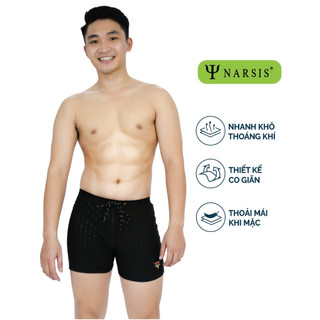 Quần bơi nam cao cấp Narsis Q1001 đen kẻ sọc,dáng ngắn 2 lớp chất vải PE cao cấp co giãn 4 chiều