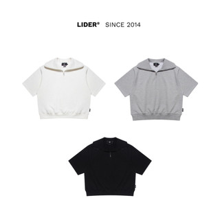 Áo polo nỉ cổ thuỷ thủ unisex lider neckline zipped cropped shirt - xám/ trắng/ đen