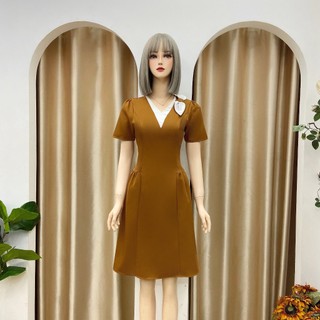 Đầm công sở Nhật Vy cổ V nhún bên eo form dáng ôm chất lụa phù hợp đi tiệc dạo phố sang chảnh - D2927