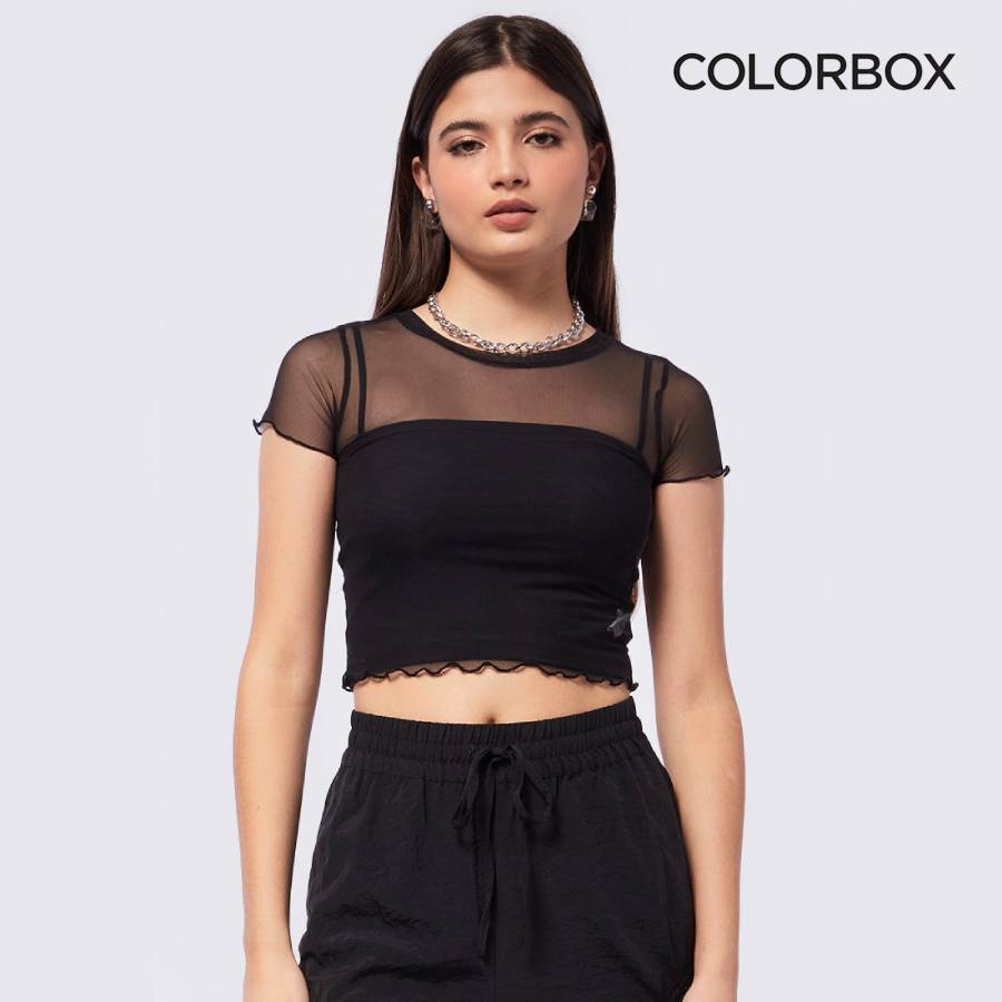 Colorbox Áo Lưới Croptop Ngắn Tay