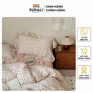 Cotton đũi viền bèo xơ đậu nành, bộ vỏ chăn ga giường cotton Suhali