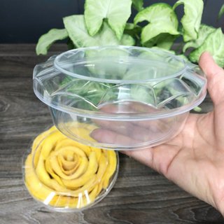 100 Hộp nhựa trong suốt, hình tròn, nắp xoắn xếp hoa hồng xoài sấy dẻo, mứt tết, ô mai, thực phẩm khô 15x5cm