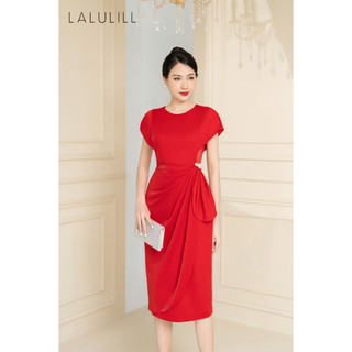 Đầm tiệc LALULILL dáng ôm tà bong nhún eo jersey đỏ LDL2313801