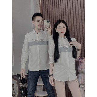Áo sơ mi nam nữ tay dài chất vải lụa co dãn thêu họa tiết đẹp chuẩn hàng shop Thành_Store