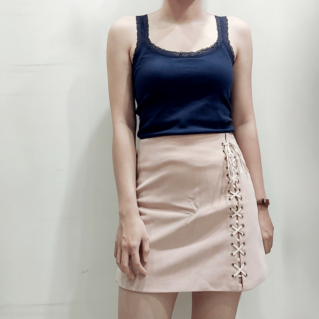 Áo nữ bratop U size S và chân váy chữ A nâu hồng size S