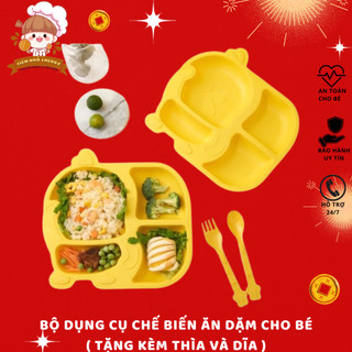 Bộ khay ăn dặm lúa mạch chia ngăn hình gà ngộ nghĩnh cho bé