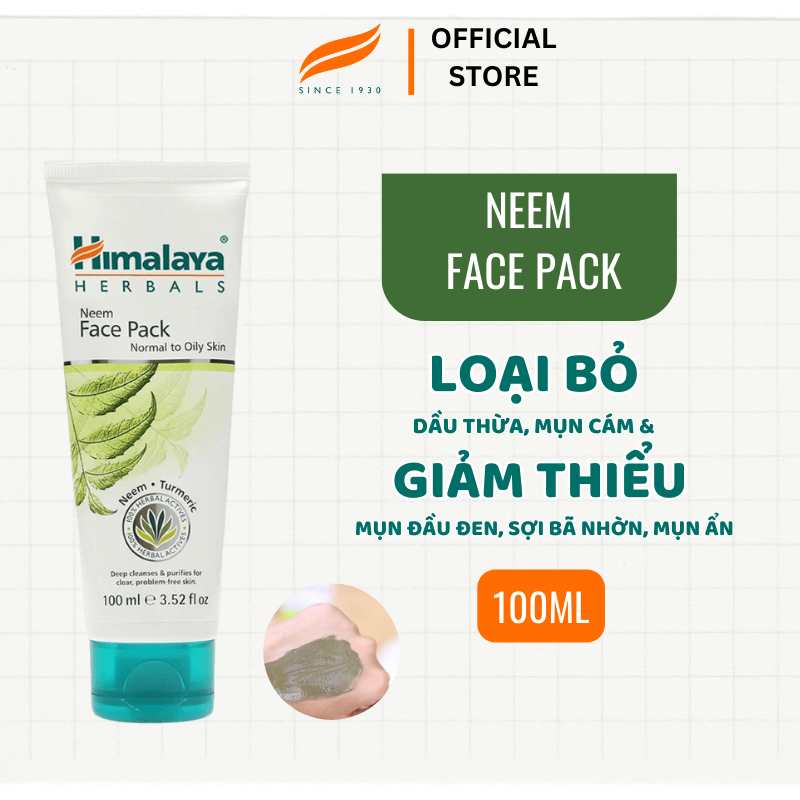 Mặt nạ đất sét kiềm dầu giảm mụn chăm sóc lỗ chân lông chiết xuất lá neem Himalaya Neem Face Pack 100ml