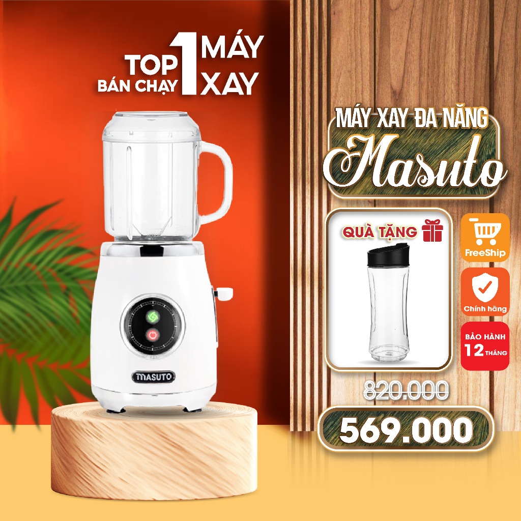 Máy xay sinh tố đa năng masuto blender 2 cối 0,6l say đá hạt siêu nhuyễn mịn chỉ 10s