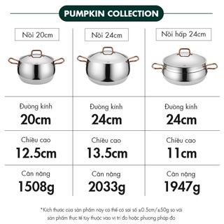 Bộ nồi inox Edelkochen Pumpkin Collection (Nồi 20cm/ Nồi 24cm/ Nồi hấp 24cm)