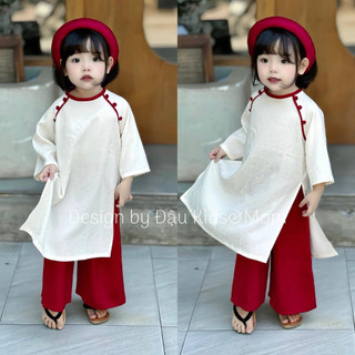 Áo dài cách tân lụa gấm cho bé gái kèm phụ kiện