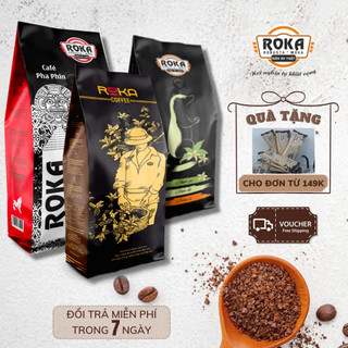 Combo cà phê rang xay vị đậm đà, thơm béo đặc trưng - roka black + roka red premium + roka chồn